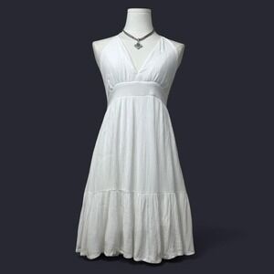 Women's White Tiered Babydoll Halter Dress Large Cottage Summer Soft Girl